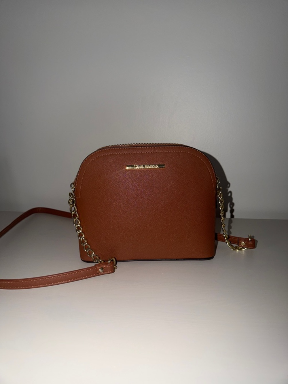 Steve Madden Cognac Dome Crossbody with Gold Chain